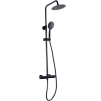 Kartell Nero Round Thermostatic Bar Mixer Shower with Shower Kit - Black